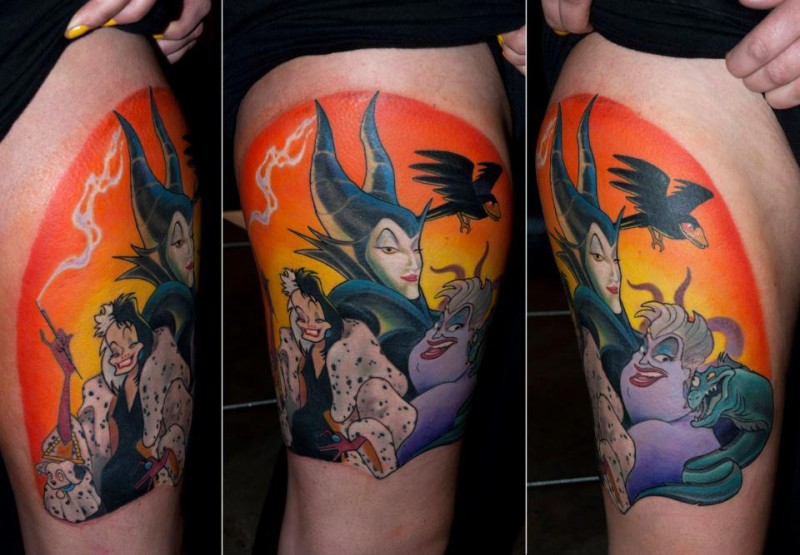 大腿经典的卡通人物彩绘纹身图案