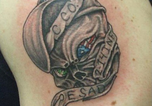 腰部彩色军队骷髅纹身图案