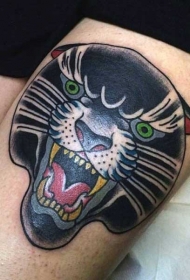 old school大腿彩绘黑豹纹身图案