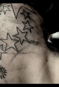 多颗黑色线条星星纹身图案