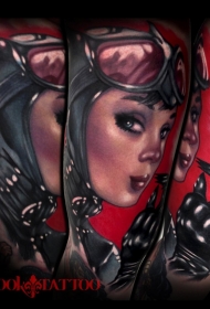 new school彩绘猫女郎肖像纹身图案