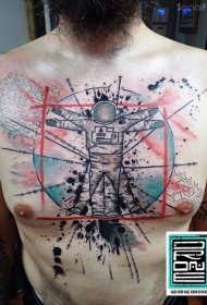 胸部彩色装饰宇航员纹身图案