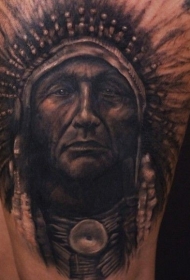 腿部超现实的印度人物肖像纹身