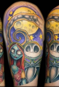 漂亮的彩色僵尸新娘卡通纹身图案