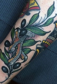 腿部新风格的彩色橄榄树纹身图案