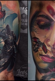 手臂彩色神秘战士肖像纹身图案