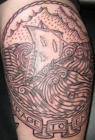 线条帆船字母经典纹身图案