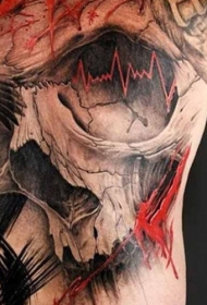 背部黑灰乌鸦大骷髅纹身图案