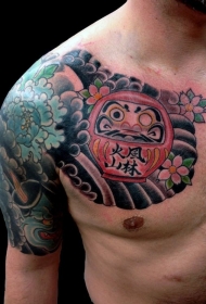 半甲old school简单的达摩花朵纹身图案