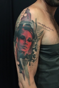 new school字母女人肖像纹身图案