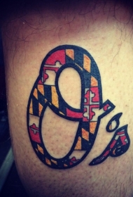 腿部彩色独特的神秘符号纹身图案