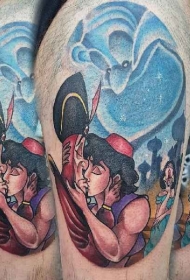 大腿搞笑的卡通人物彩色纹身图案