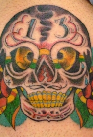 邪恶骷髅与玫瑰纹身图案