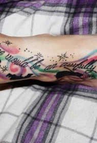 脚背插画风格彩色潘裕文纹身图案