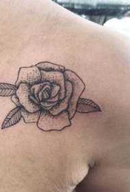肩部老学校灰色玫瑰花纹身图案