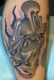 老派风格的彩色腿部神秘鬼纹身图片