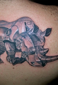 肩部有阴影的机器犀牛纹身图案