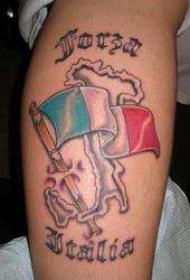腿部彩色意大利国旗纹身图案