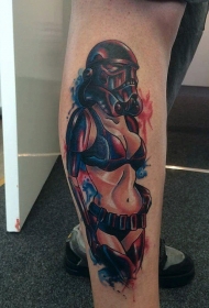 腿部彩色性感风暴骑兵的女人纹身图片
