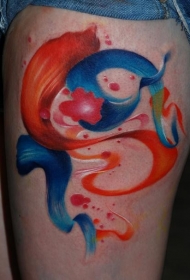 大腿彩色卡通印度教符号纹身图案