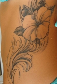 腰部可爱的灰墨芙蓉纹身图案
