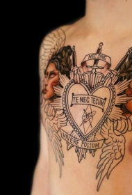 胸部新学校风格的彩色女人脸纹身