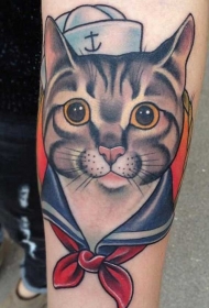 手臂old school彩色水手猫纹身图案