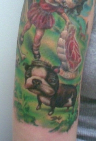 彩绘卡通法国斗牛犬纹身图案