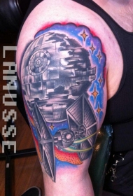 肩部彩色星球大战主题纹身图案