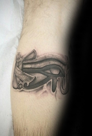 小腿石雕风格黑色荷鲁斯之眼纹身图案
