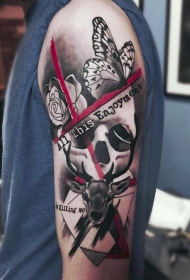 肩部PS图象处理软件风格的彩色人体骷髅纹身
