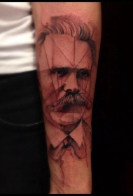 手臂old school黑色欧美男性肖像纹身图案