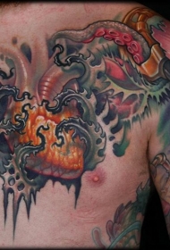 好看的彩色心脏胸部纹身图案