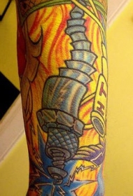 花臂彩色机械袖纹身图案