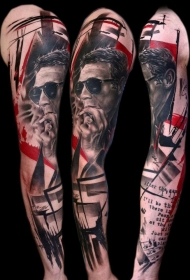 花臂彩色电影主题套纹身图案