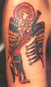 古老的凯尔特神话鸟彩色纹身图案