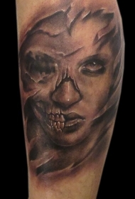 小臂骷髅女性肖像纹身图案