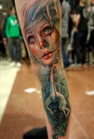 腿部new school女人肖像彩绘纹身图案