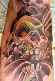 脚部复古风格的彩色漫画恶魔骷髅纹身