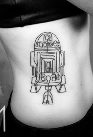 黑色线条星战机器人侧肋纹身图案