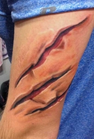 手臂3D逼真的彩色撕皮纹身图案