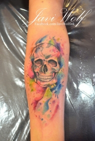 小臂鲜艳的插图式骷髅纹身图案