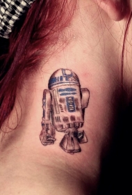 颈部星球大战R2D2机器人纹身图片
