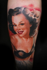 腿部彩色微笑的性感女孩纹身图片