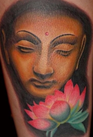 美丽多彩的佛像与莲花纹身图案