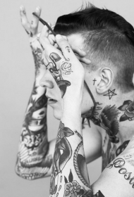 男性全甲old school黑灰色纹身图案