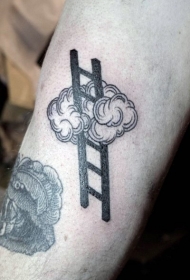 手臂黑色的手绘梯子和云朵纹身图案