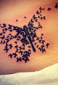 腹部小蝴蝶组合大蝴蝶黑色纹身图案