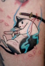 日式猫和剑纹身图案