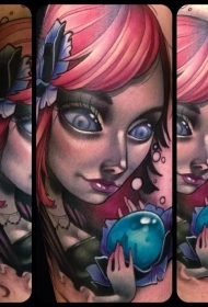 好看的卡通女巫魔法球纹身图案